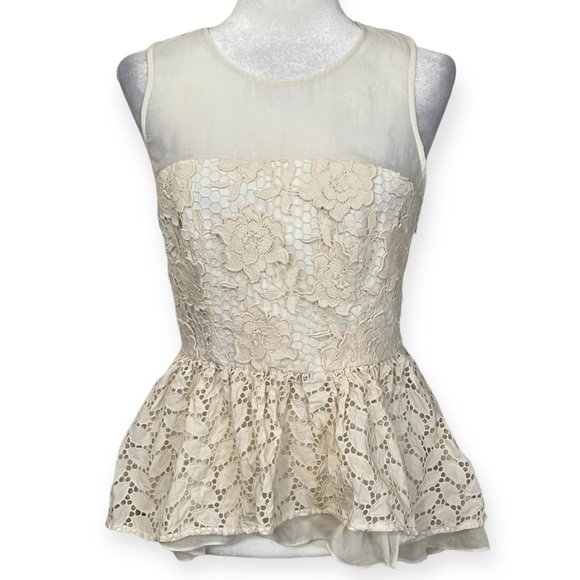 Floreat Tops - Floreat Women's Top Ivory Crochet Sleeveless Side Zipper Size Medium Blouse